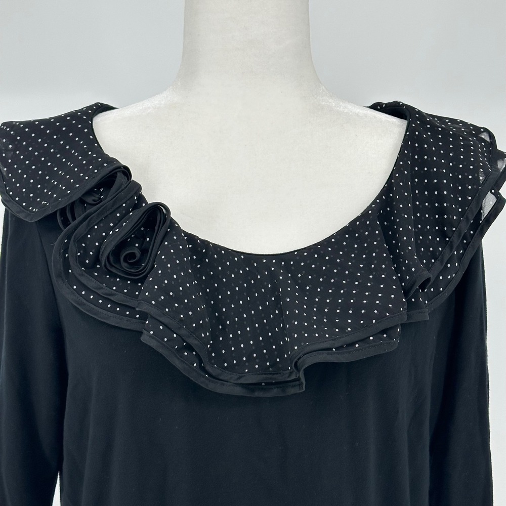 Lauren Ralph Lauren Black Polka Dot Ruffle Rosette 3/4 Sleeve Top Size 1X - Picture 2 of 7